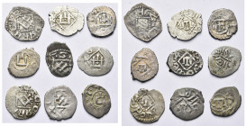 CAFFA, colonie génoise, lot de 9 akçe bilingues, au nom de Hajji Girey I (1420-1466). Lunardi, Colonie, C40-46.
Beau à Très Beau
