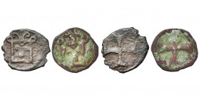 CHILIA (KILIJA), colonie génoise, lot de 2 follari, 1352-1368. Lunardi, Colonie, p. 139-140. Rares.
Beau