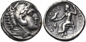 ROYAUME DE MACEDOINE, Alexandre III le Grand (336-323), AR tétradrachme, 323-320 av. J.-C., Macédoine (Amphipolis). D/ T. d''Héraclès à d., coiffé de ...