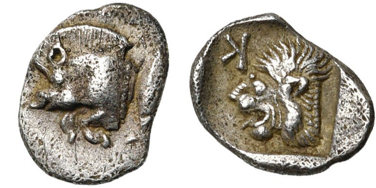 MYSIE, CYZIQUE, AR 1/24 statère, 480-400 av. J.-C. D/ Protome de sanglier à g. D...