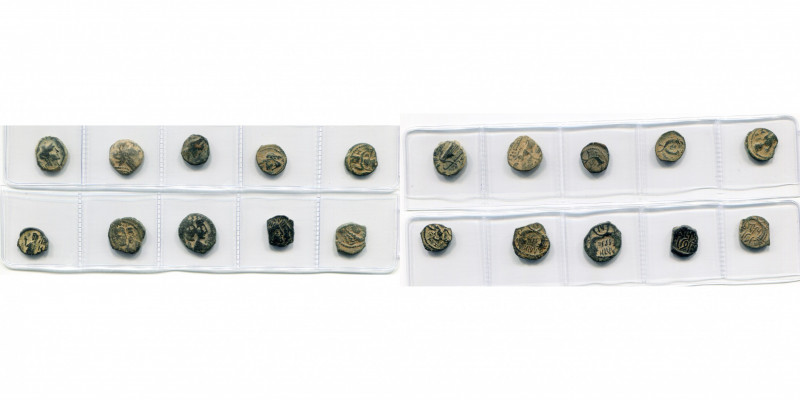 ROYAUME DE NABATEE, lot de 10 bronzes: Arétas II, Meshorer 1, 1A; Arétas IV, Mes...