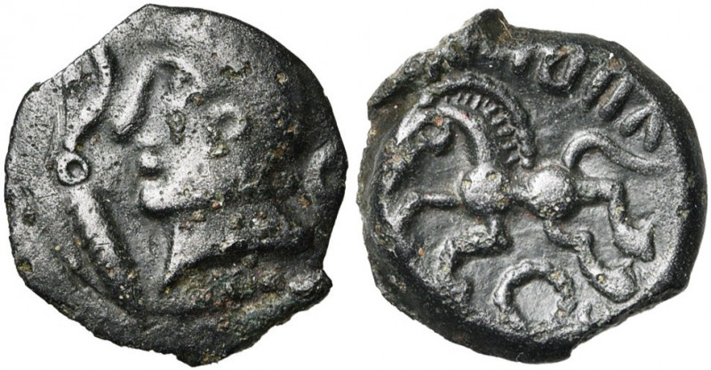 GAULE BELGIQUE, Pagus Catuslogi, AE bronze. D/ T. à g. Derrière la nuque, S renv...