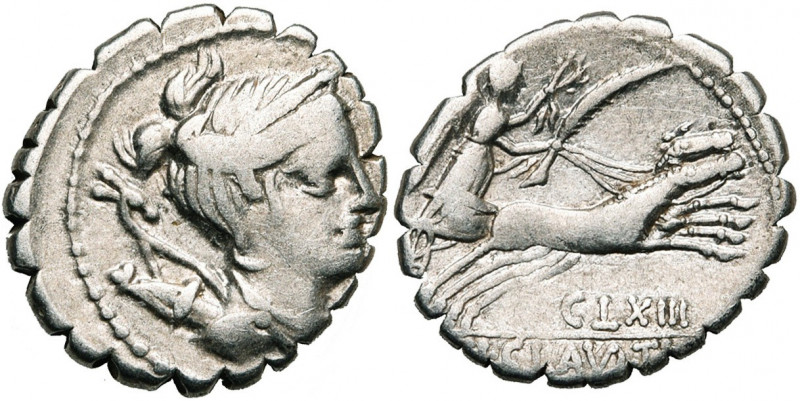 Ti. Claudius Nero, AR denier serratus, 79 av. J.-C., Rome. D/ B. dr. de Diane à ...
