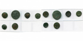 lot de 6 bronzes: uncia semi-librale (11,05 g); as (38,79 g); quadrans (9,34g); triens (8,86g); semuncia (5,92); uncia (11,90g).
Beau à Très Beau