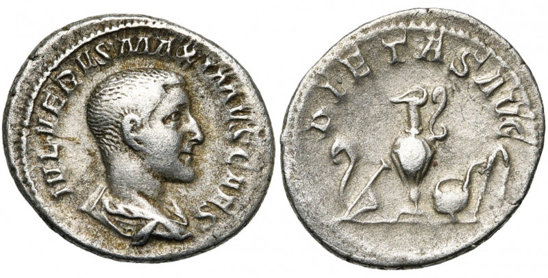 MAXIMUS César (235-238), AR denier, 236, Rome. D/ IVL VERVS MAXIMUS CAES B. dr. ...