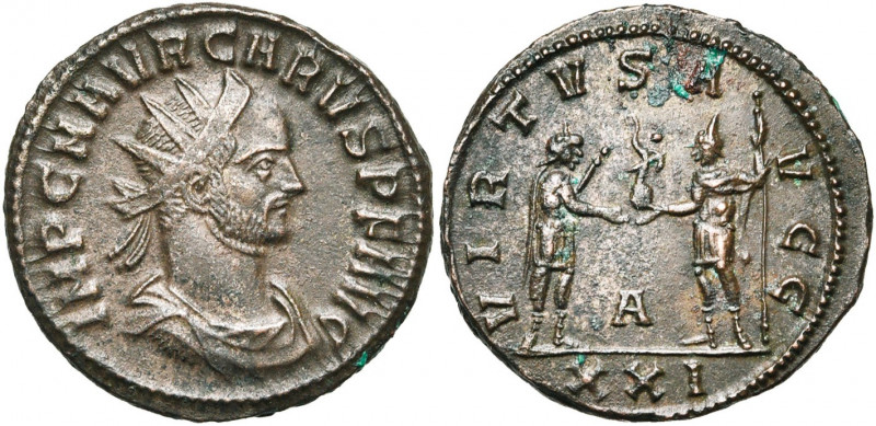 CARUS (282-283), bill. antoninien, Antioche. D/ IMP C M AVR CARVS P F AVG B. r.,...