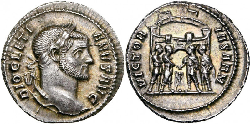 DIOCLETIEN (284-305), AR argenteus, 294, Rome. D/ DIOCLETI-ANVS AVG T. l. à d. R...