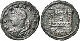 POPULUS ROMANUS, AE follis, 330, Constantinople. D/ POP ROMANVS B. l., dr. du Populus Romanus à g., une corne d''abondance sur l''épaule. R/ Pont enja...