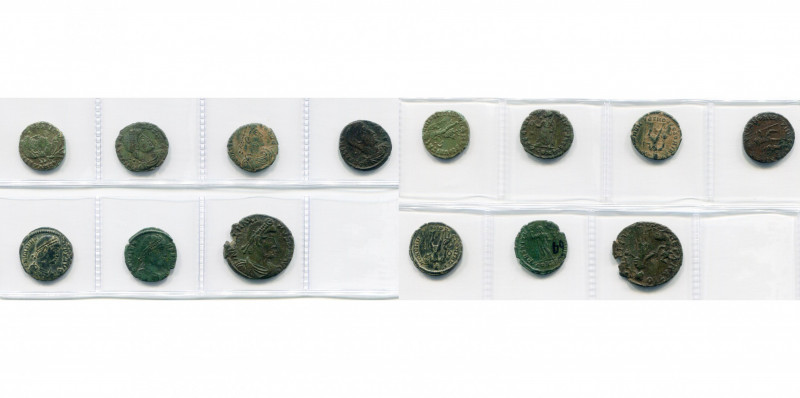 VALENS (364-378), lot de 7 p.: AE3, R/ Victoire ten. une couronne (2), L''empere...