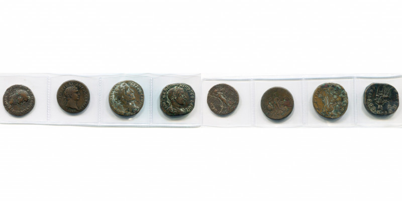 lot de 4 bronzes: Vespasien, as, R/ Victoire; Trajan, as, R/ Victoire; Antonin l...