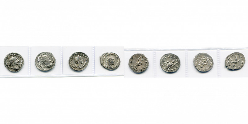 lot de 4 antoniniens: Gordien III, R/ Jupiter; Philippe Ier, R/ Aequitas; Otacil...