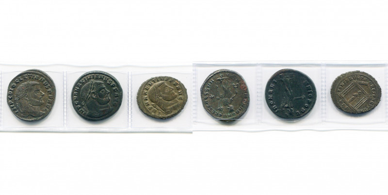 lot de 3 folles: Dioclétien, Rome, R/ Moneta; Maximien Hercule, Héraclée, R/ Gén...