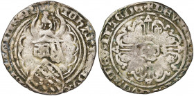 FRANCE, BRETAGNE, Duché, Jean IV (1345-1399), AR gros à l''écu heaumé, vers 1370, Rennes. D/ Ecu penché à dix mouchetures, sous un heaume cornu cimé d...