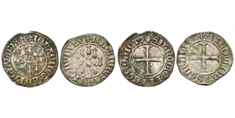 FRANCE, BRETAGNE, Duché, Jean V (1399-1442), lot de 2 blancs aux mouchetures, Re...