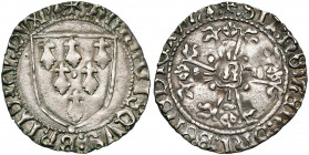 FRANCE, BRETAGNE, Duché, François II (1458-1488), AR gros à l''écu, Rennes. D/ Ecu à six mouchetures. R/ Croix feuillue cantonnée de quatre annelets, ...