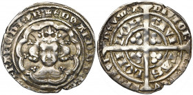 GRANDE-BRETAGNE, ROYAUME D''ANGLETERRE, Edouard III (1327-1377), AR groat, 1352-1353, Londres. Pre-treaty period. Type C. D/ T. cour. de f. dans un po...