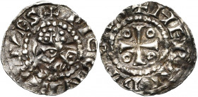 NEDERLAND, DEVENTER, Koenraad van Zwaben, bisschop van Utrecht (1076-1099), AR denarius, Deventer. Met keizer Hendrik IV. Vz/ + PI CONRADVES Bb. v.v. ...