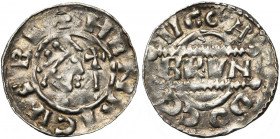 NEDERLAND, FRIESLAND, Graafschap, Bruno III (1050-1057), AR denarius, Dokkum. Vz/ Gekroond hoofd naar r., met daarvoor een scepter. Kz/ In het midden ...