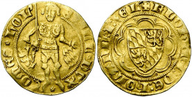 NEDERLAND, HOLLAND, Graafschap, Willem V van Beieren (1346-1389), AV goudgulden, 1378-1388, Dordrecht. Vz/ Staande graaf met zwaard in rechter hand en...