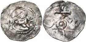 NEDERLAND, GEBIED NIJMEGEN-TIEL, Koenraad II (1027-1039), AR denarius. Vz/ Hoofd n. r. met kruisje r. en punt voor de mond. Kz/ / OIOIII/A. Ilisch I,...