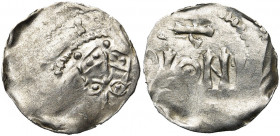 NEDERLAND, AR denarius, ca. 1050. Imitatie van het Tielse en Keulse type. Vz/ Gekroond hoofd v.v. Kz/ / [C]OLON[I/A]. Ilisch I, 5.1.2. 0,50g Gedecent...