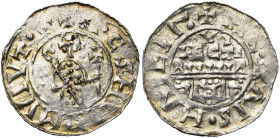 NEDERLAND, UTRECHT, Bisdom, Willem van Pont (1054-1076), AR denarius. Vz/ Bisschop met kruisscepter en kromstaf v.v. Kz/ Stadsmuur met daarboven VI/IE...