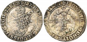 BRABANT, Duché, Marie de Bourgogne (1477-1482), AR briquet, 1481, Anvers. Main dans le champ. D/ Lion assis à g., ten. l''écu de Bourgogne sous une ma...