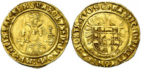 BRABANT, Duché, Charles Quint (1506-1555), AV florin Karolus d''or (tiers de réal), s.d. (1521-1545), Anvers. Ponctuation par croisettes. D/ L''empere...