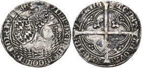 HAINAUT, Comté, Guillaume IV de Bavière (1404-1417), AR double gros (thuyne), Valenciennes. D/ Lion assis à g. dans un enclos, ten. l''écu écartelé de...