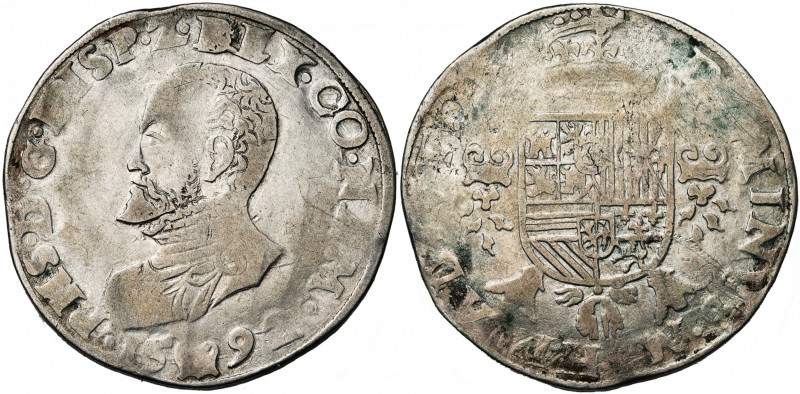 NAMUR, Comté, Philippe II (1555-1598), AR écu Philippe, 1592. D/ B. cuir. à g. R...