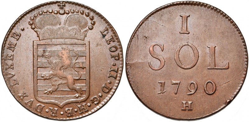 LUXEMBOURG, Duché, Léopold II (1790-1792), Cu sol, 1790H, Günzburg. D/ Ecu couro...