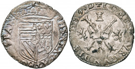 FRANCHE-COMTE, Philippe II (1556-1598), AR quatre gros, 1589D, Dole. D/ PHS REX CATHOL HISPAN Ecu couronné. R/ + COMES BVRGVNDIE 1589 D Croix de Bourg...