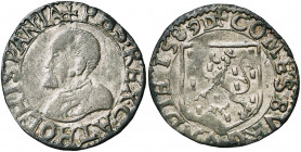 FRANCHE-COMTE, Philippe II (1556-1598), billon carolus, 1589D, Dole. D/ B. cuir. à g. R/ + COMES BVRGVNDIE 1589 D Ecu franc-comtois. V.H. 350; Dole R1...