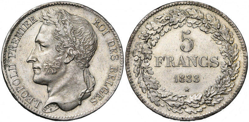 BELGIQUE, Royaume, Léopold Ier (1831-1865), AR 5 francs, 1833. Pos. A. Bogaert 2...