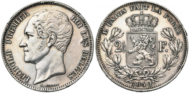 BELGIQUE, Royaume, Léopold Ier (1831-1865), AR 2 1/2 francs, 1849. Grande tête. ...