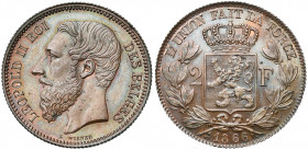 BELGIQUE, Royaume, Léopold II (1865-1909), 2 francs, 1866. Essai de Wiener en cuivre. Tranche cannelée. Dupriez 1014. Très rare.
Fleur de Coin