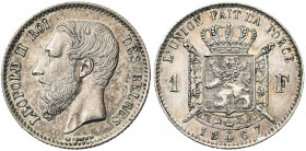 BELGIQUE, Royaume, Léopold II (1865-1909), AR 1 franc, 1867. Dupriez 1083.
Superbe à Fleur de Coin