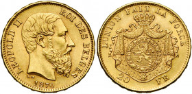 BELGIQUE, Royaume, Léopold II (1865-1909), AV 20 francs, 1870. Type IV. Dupriez 1113; Bogaert 1113C.
presque Superbe