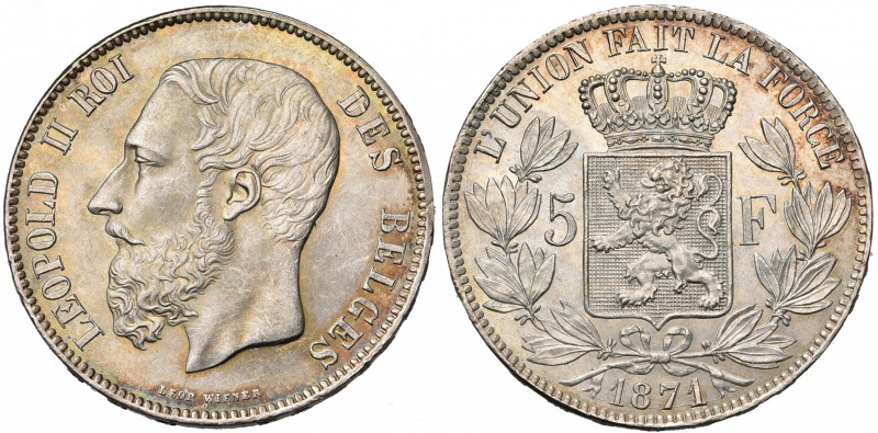 BELGIQUE, Royaume, Léopold II (1865-1909), AR 5 francs, 1871. Dupriez 1131.
Fle...