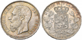 BELGIQUE, Royaume, Léopold II (1865-1909), AR 5 francs, 1871. Dupriez 1131.
Fleur de Coin