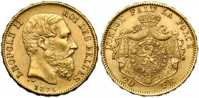 BELGIQUE, Royaume, Léopold II (1865-1909), AV 20 francs, 1876. Pos. B. Dupriez 1195; Bogaert 1195B. Rare.
presque Superbe