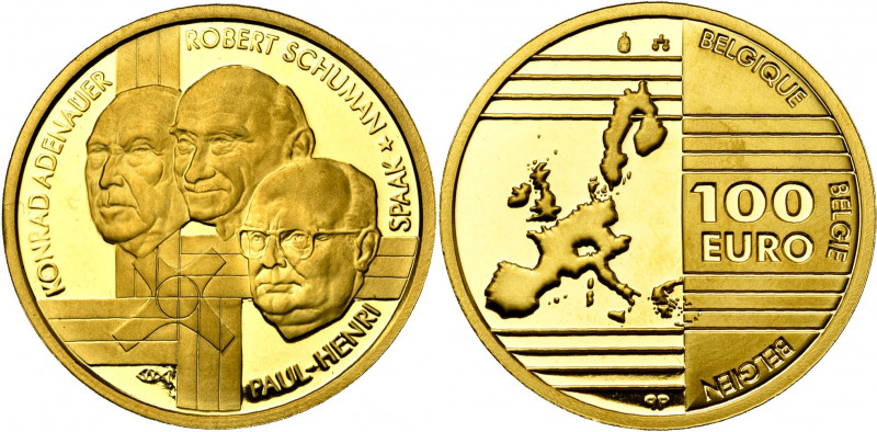 BELGIQUE, Royaume, Albert II (1993-2013), AV 100 euro, 2002. Fondateurs de l''Eu...