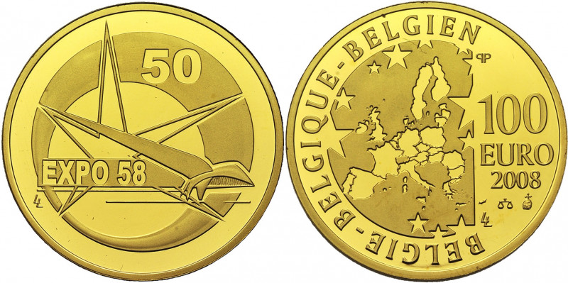 BELGIQUE, Royaume, Albert II (1993-2013), AV 100 euro, 2008. 50e anniversaire de...