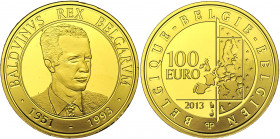 BELGIQUE, Royaume, Albert II (1993-2013), 100 euro, 2013. 20e anniversaire de la mort du roi Baudouin. Ecrin et certificat.
Flan poli
