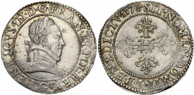 FRANCE, Royaume, Henri III (1574-1589), AR franc au col plat, 1578G, Poitiers. D/ B. l. et cuir. à d. R/ Croix feuillue et fleurdelisée, H en coeur. D...