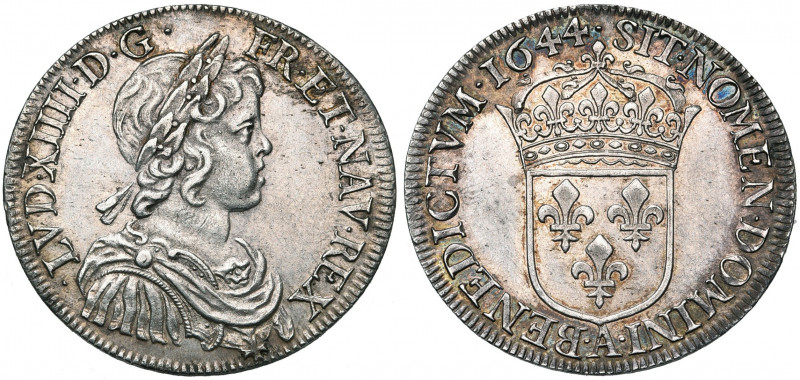 FRANCE, Royaume, Louis XIV (1643-1715), AR demi-écu à la mèche courte, 1644A, Pa...