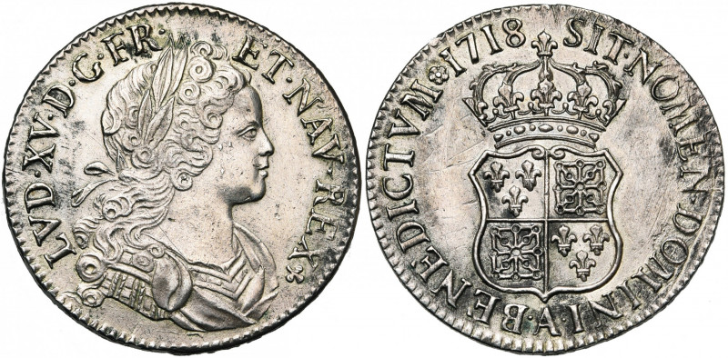 FRANCE, Royaume, Louis XV (1715-1774), AR écu de Navarre, 1718A, Paris. D/ B. en...