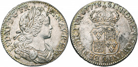 FRANCE, Royaume, Louis XV (1715-1774), AR écu de Navarre, 1718D, Lyon. D/ B. enfantin à d., l., dr. et cuir. R/ Ecu écartelé de France-Navarre, échanc...
