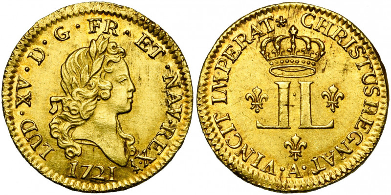 FRANCE, Royaume, Louis XV (1715-1774), AV louis d''or aux deux L, 1721A, Paris. ...