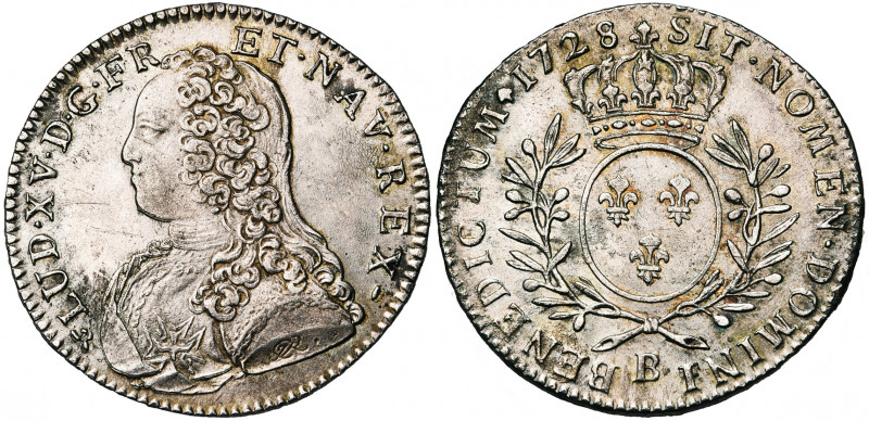 FRANCE, Royaume, Louis XV (1715-1774), AR demi-écu aux rameaux d''olivier, 1728B...